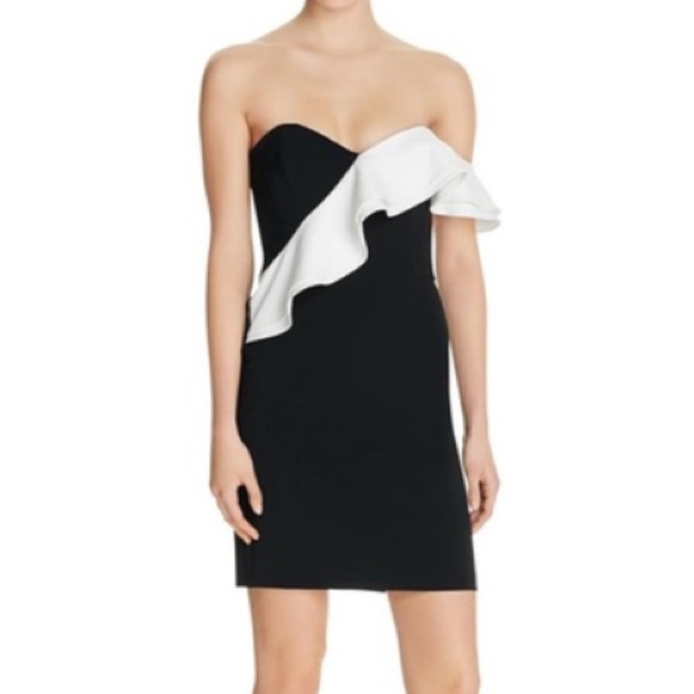 Parker Black and White Asymmetrical Dress